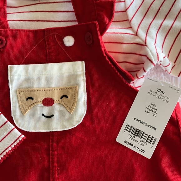 Carter’s Corduroy Santa Dress with Striped Red and White Top Size: 12M NWOT. - Picture 2 of 5